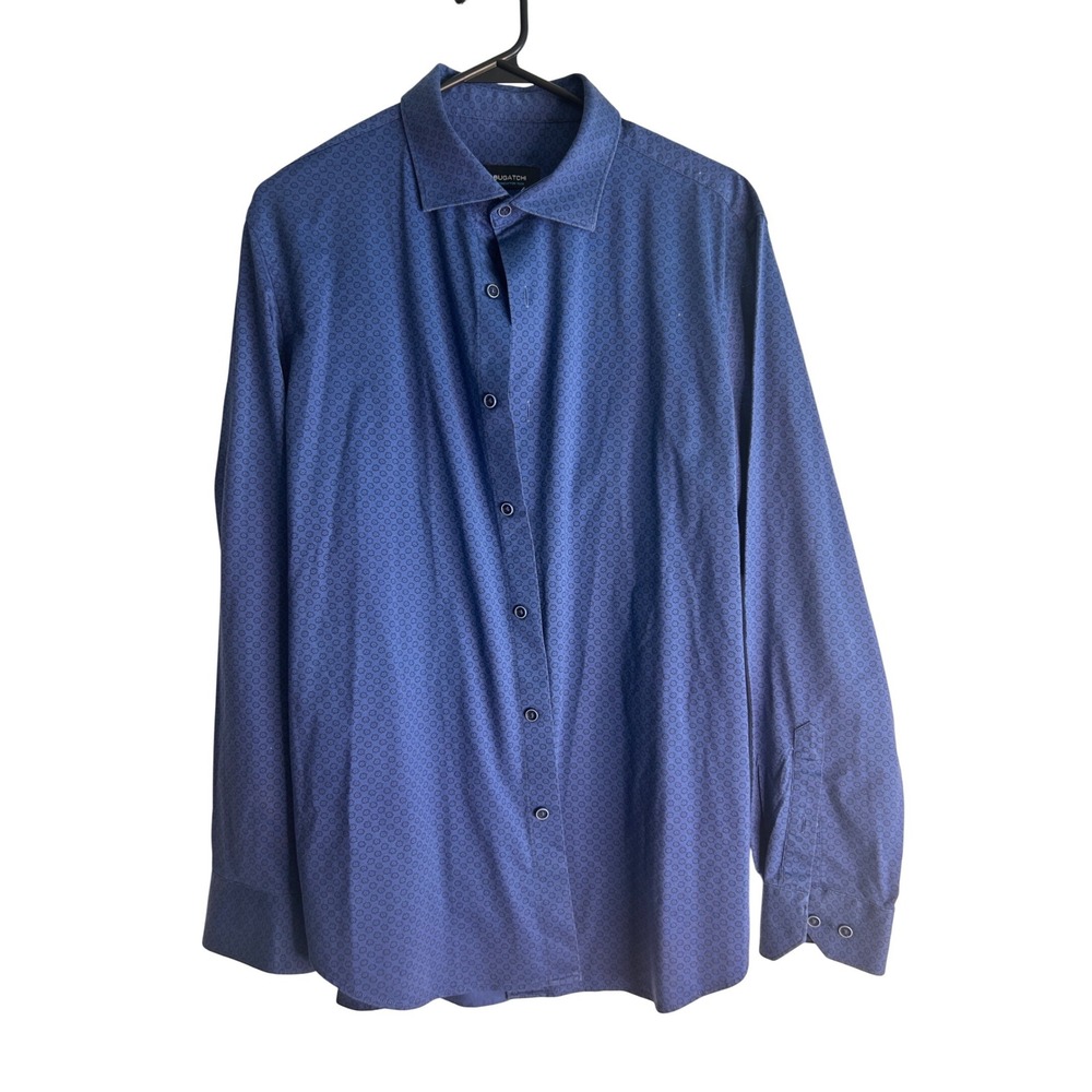 Bugatchi OoohCotton Tech bright  Blue Floral Long Sleeve Button Down Shirt L